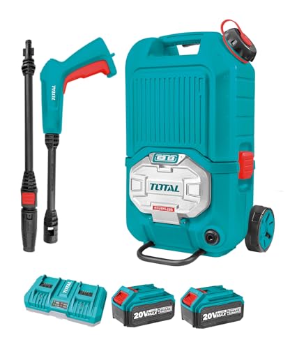 TOTAL - Kit de Hidrolimpiadora de Alta Presión | Sin Cables | 2 x Baterias y Cargador | 40V, 80 Bar | Volumen de 4 l/min | 3 Velocidades | con Deposito, Accesorios y Manguera