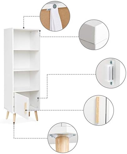 Meerveil Bookcase, Bookshelf Sideboard 4 Cube Storage Unit White Free Standing Wooden for Living Room Bedroom 42 x 30 x 127 cm