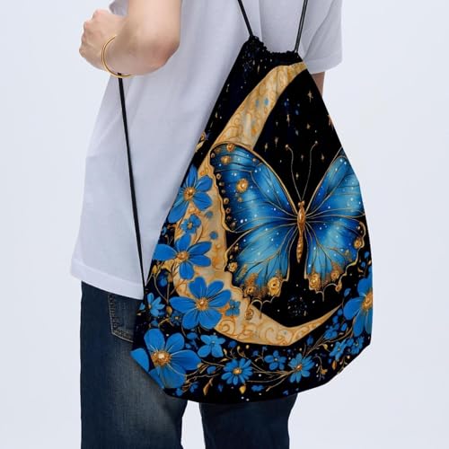Lot de 2 sacs à dos cordon fleurs bleues unisexes pour sport et gym
