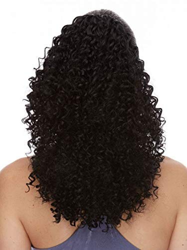 Miniatura 5 de Gran cola de caballo de color 1B negro  Pelucas sepia de 20 pulgadas de largo en capas rizadas, apretadas y respetuosas con el calor, sintético