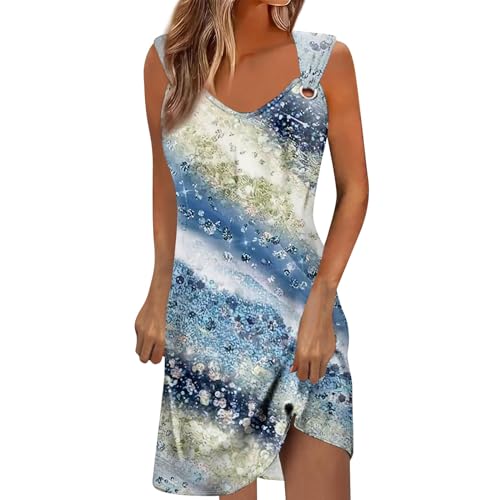 Ropa Mujer Verano 2025, Vestidos Playeros Mujer Bohemio Fiesta Sin Mangas Cuello Redondo Sueltos Elegantes Vestido Summer Dresses for Women Ofertas De Amazon Azul