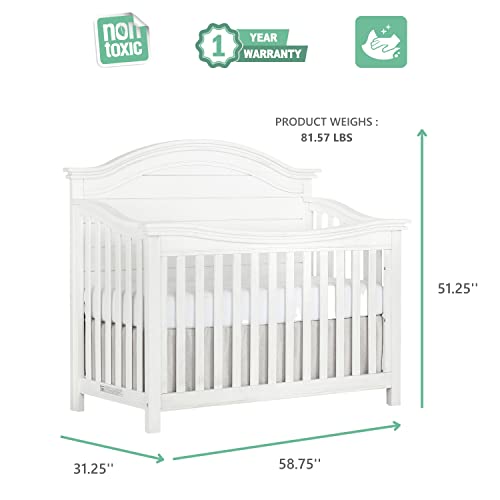Evolur Belmar Curve 5-in-1 Convertible Crib in Weathered White, Greenguard Gold Certified, Features 3 Mattress Height Settings, Crafted from Hardwood, Wooden Nursery Furniture - Image 5