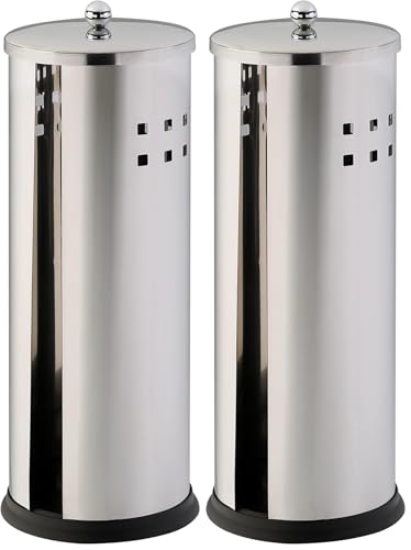 Axxentia 282240 Bustino - Soporte para Rollos de Papel higiénico con Tapa (Capacidad para Tres Rollos, 38 cm), Color Plateado (Paquete de 2)