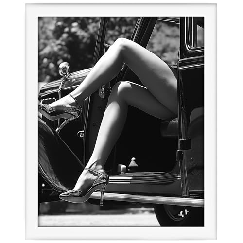 Posterizer - woman in high heels poster - fancy car poster - black and white Photography Art - Retro Decoration for Bedroom, Office, Living Room - 11x14 framed wall art