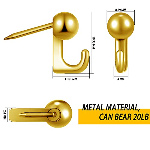 Image of Jetec 30 Pieces Metal Push Pin Hangers Pin Wall Hooks Picture Hanging Picture Nails Frame Oil Painting Hooks on Wooden or Fabric Wall for Home or Office(Gold)
