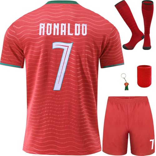 Mikalay #7 Neu Ronaldo 2026 Heim Fußball Trikot/Shorts/Socken für Kinder Geschenk Set Jugendgrößen (Rot,22)