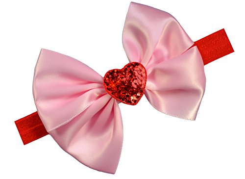Funny Girl Designs Valentine's Day Sequin Heart Satin Bow Baby Headband (0-12 Months, Pink)