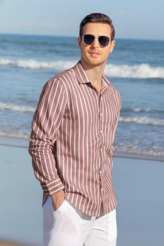 Image of Zombom Men's Regular Fit Vertical Striped Casual Shirt | Full Sleeve Cotton Blend Shirt for Men | Slim Fit Stylish Party
