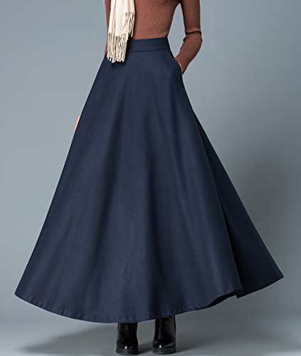 Femiserah Women's Long Maxi Woolen A Line Skirt Autumn Winter Plaid Skirt4