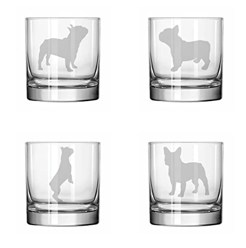 MIP Set of 4 Glass 11 oz Rocks Whiskey Old Fashioned Frenchie French Bulldog Collection