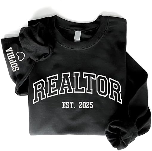 Chillever Personalized Embroidered Realtor Sweatshirt, Custom Name on Sleeve with Heart, Personalized Gift for Realtor, Student Graduation Gifts, Sweater for Women Crewneck, Gift Birthday for Her Him