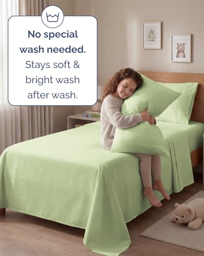Image of Twin 4 Piece Bed Sheet Set - Breathable & Cooling Sheets - Light Sage Green | Ultra Soft Hotel Luxury Bedding Set with 8-16 Inch Deep Pockets, 1 Flat & 1 Fitted Sheet & 2 Pillowcases, Wrinkle & Fade Free