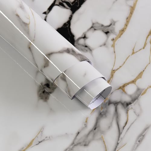 15.74"x354.3" White Marble Contact Paper for Countertops Peel and Stick