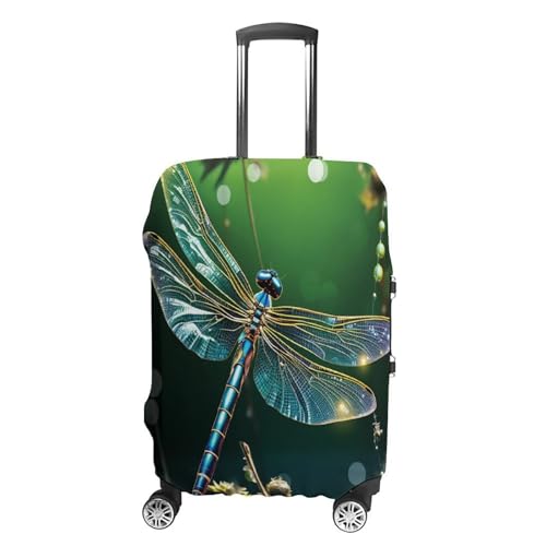 Travel Luggage Cover Dragonfly Green Elasticity Washable Baggage Covers Suitcase Protector Fits 18-32 Inch Luggage
