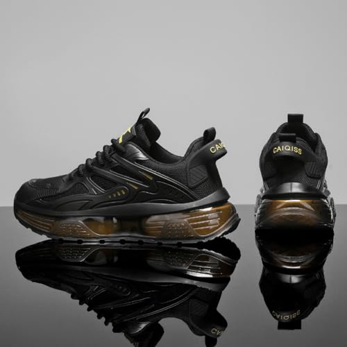 Image of Men's Chunky Sneakers: Mesh Breathable Upper, Air Cushion Sole, Sleek Structural Detailing-Trendy Casual Style for Daily Wear, Street Outfits & Urban Fashion Ensembles