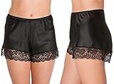 French Knickers Women, Comfy Satin Shorts Silk PJs for women, Intimate Womens Nightwear Sexy Knickers, Sizes 10 to 28 Plus Size Lingerie UK(Black,22-24)
