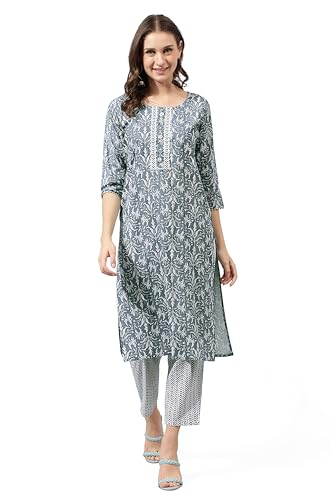 Image of MIRCHI FASHION Pure Cotton Straight Kurta Set for Women with Pant | Printed Kurta Pant Set | Ethnic Office Wear Kurta Set with Trouser