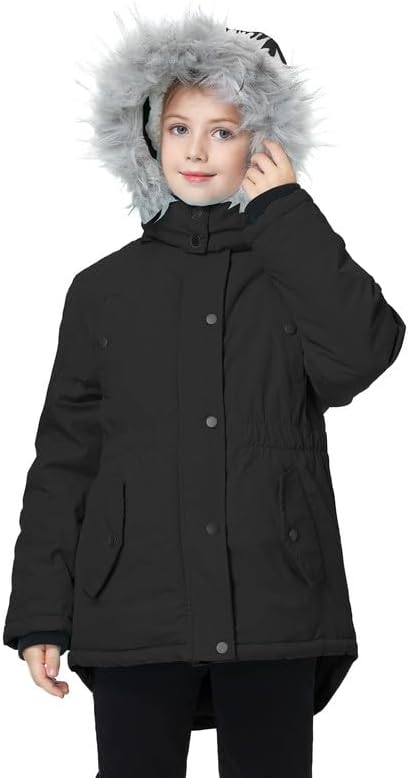 Girls Winter Coat Fleece Lined Jacket with Detachable Hood Warm Parka Comfy Puffer Outwear