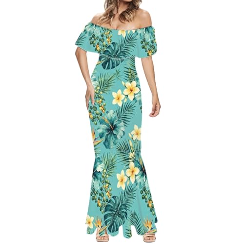 Image of Polynesian for Women S-7XL Off Shoulder Maxi Dress Hawaiian Summer Dresses