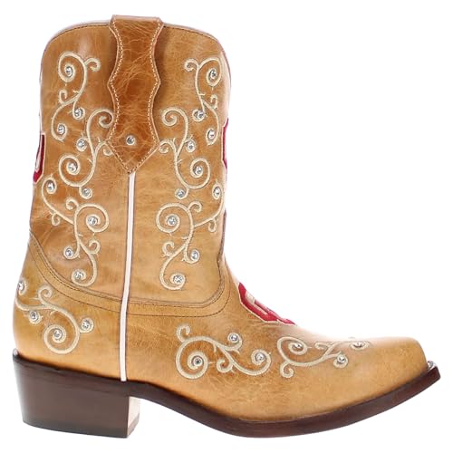 Vaccari Girls Chloe Genuine Leather Fancy Embroidery & Crystals Snip Toe Officially Licensed NCAA League Toddler/Kids Boots3