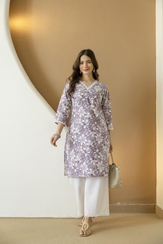 Image of New Cotton Leaf Printed Casual Straight Kurta for Women | Women Formal Kurti
