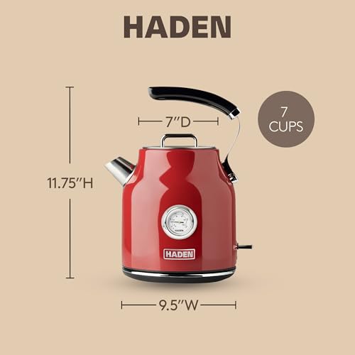 Haden Dorset 1.7 Liter Stainless Steel Electric Kettle, Hot Water Kettle with 360-Degree Base and Auto Shutoff, Rectory Red