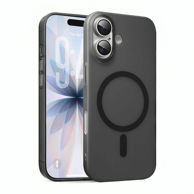 Image of DIZORO Matte Case for iPhone 16 Compatible with MagSafe, Camera Lens Full Protection, Shockproof Translucent Frosted TPU Soft Phone Cover, Anti-Fingerprint (Black)