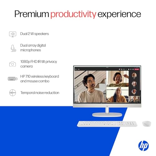 Image of HP All-in-One, Intel Core Ultra 7 155U (16GB DDR5,1TB SSD) IPS, 300 nits, Touch, Anti-Glare, FHD, 27inch(68.6cm), Win11, M365*, Shell White, 6.72kg, FHD IR tilt Camera w /Privacy shuttter, 27-cr1418in