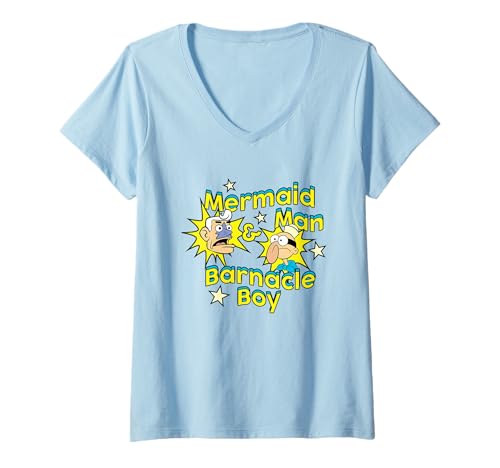 Mujer Spongebob Squarepants Mermaid Man & Barnacle Boy Camiseta Cuello V