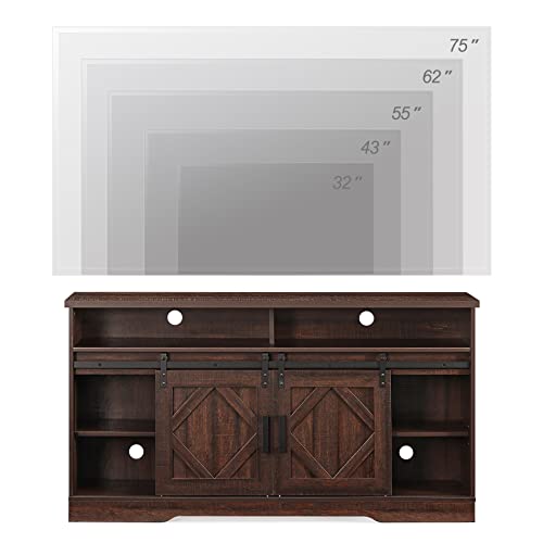 Wampat Fireplace Tv Stand For Tvs Up To 65 Inch, Farmhouse Wood Electric Fireplace Tv Console, Entertainment Center With Storage, Sliding Barn Door&Adjustable Shelf For Living Room, Rustic Brown #TOP6
