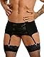 comeondear Herren Strapsgürtel Spitze Mesh Große Größen Männer Strumpfhalter mit 6 Clips Strapsen Dessous Set Garter Belt Suspender Mens Underwear Schwarz,XL