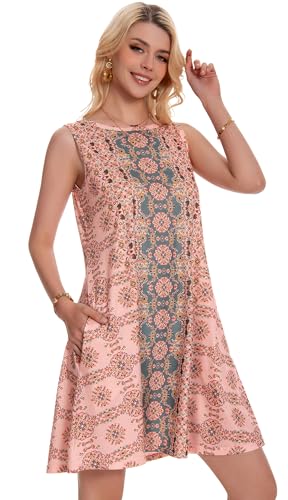 Summer Dresses for Women Beach Boho Sleeveless Vintage Floral Flowy Pocket Tshirt Tank Sundresses2