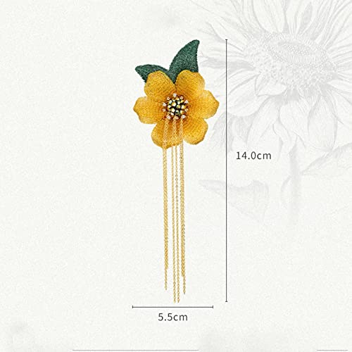 Broche longue à gland avec fleur de tournesol géométrique pour look de créateur moderne
