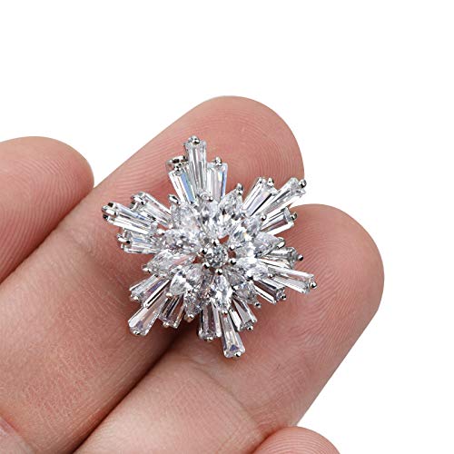 Image of Women's Cubic Zircon Snowflake Brooch Pins Elegant Clear Crystal Ice Flower Lapel Pin Breastpin