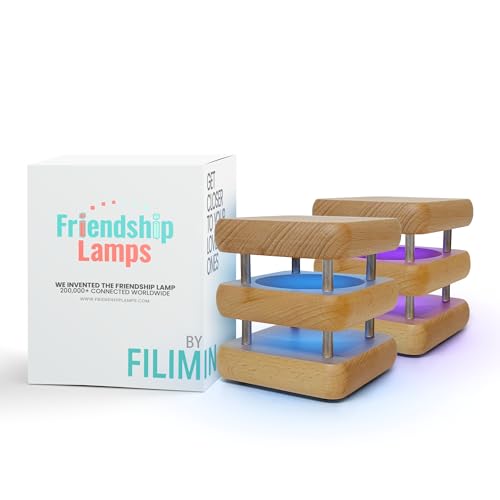 Friendship Lamp® by Filimin Set of 2 Long Distance Touch Lamps – WiFi Connected, Long Distance Gifts, Touch Activated Table Lamp, Long Distance Friendship Gifts, LED Light - Mini Mid Natural/Silver
