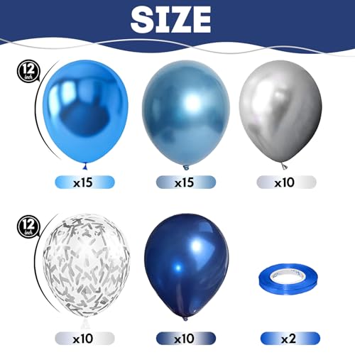Image of Metallic Blue Silver Balloon, 60 Packs 12 Inch Different Shades Chrome Blue Balloons with Silver Confetti Balloons for Birthday Wedding Bridal Baby Shower Graduation Father's Day Decorations