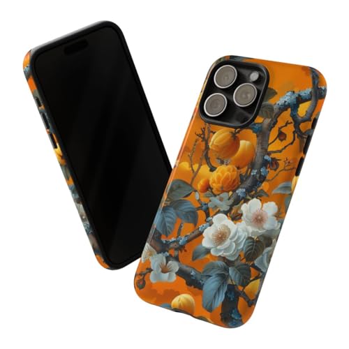 Coque iPhone 15 Pro Max fleurie orange style botanique rétro - 2