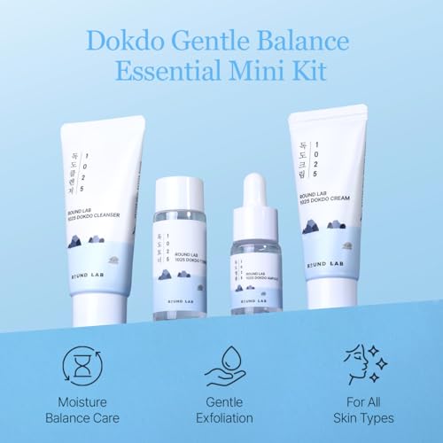 ROUND LAB 1025 Dokdo Hydrating Mini Size Kit (Cleanser, Toner, Ampule, Cream), Deep Hydration for Dry Skin, Daily Skin Care Routine Trial Kit for Moisture Care, Travel Size Gift Set, Korean Skin Care 30ml
