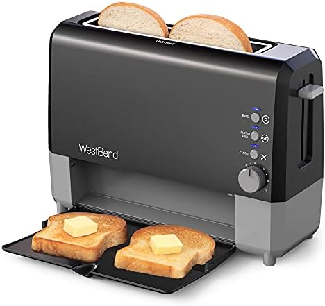 West Bend 77224 Toaster 2 Slice QuikServe Wide Slot Slide Through with Bagel and Gluten-Free Settings and Cool Touch Exterior Includes Removable Serving Tray, Black