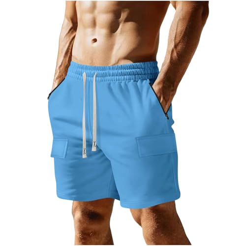Image of Mens Casual Cargo Shorts Outdoor Elastic Waist Drawstring Sweat Shorts Breathable Gym Workout Jogger Shorts Summer