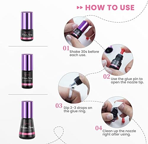 Individual Lash Glue Volume Strong Black 1 Second Dry Time 5-6 Weeks Bonding Lash Bond Waterproof Eyelash Glue Lash Adhesive Fast Drying for Professional Use 2ml