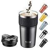 TKK Insulated Coffee Mug with Ceramic Coating, 21oz Iced Coffee Tumbler Cup with Straw Lid Double Wall Vacuum Leak Proof Travel Mug with Strap for Hot and Iced Beverage, Tungsten Steel