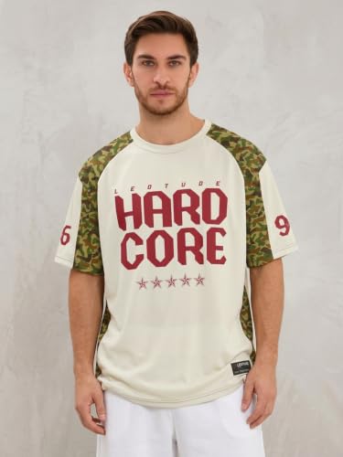 Image of LEOTUDE Men's Tiger Graphic Printed Oversized T-Shirt | Bold Red Sports Jersey Style Tee | V-Neck Half Sleeve Casual Streetwear for Men's (Color:Red)