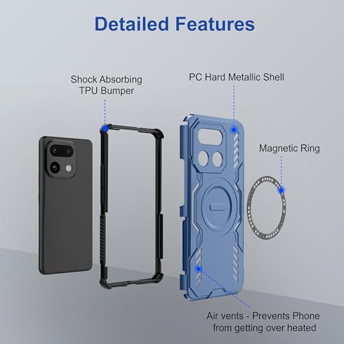 Image of amazon basics Back Case Cover for Realme 16 Pro Plus 5G | Magnetic Case with Built-in Metal Ring | Supports MagSafe Charger, Wallet & Car Mount | Shockproof Hybrid PC + TPU | Blue