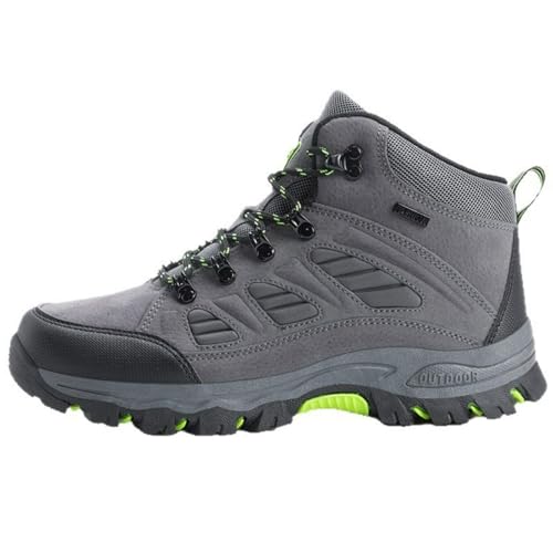 ZIXCPLAZ Fashionable Suede Leather Lightweight Breathable Support Men Hiking Boots Outdoor Trekking Trail Walking Shoes Professional Grade Anti Slip Shock Absorbing All TerrainFootwear (Gray,9)