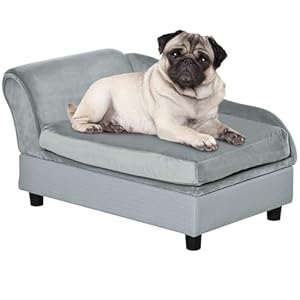 PawHut Canapé Chien Chat sur Pied avec Coffre de Rangement Style Moderne Coussin d&rsquo;assise Amovible Grand Confort 76 x 45 x 43 cm Gris