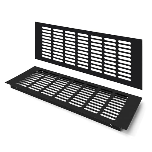 Rejilla de Ventilación, Aleación de Aluminio Negro Metalica Rectangular de 400 x 150mm con Tornillos para Armario Estufa Zapatos Gabinete Fregadero Cocina Baño (2 Piezas/Negra)