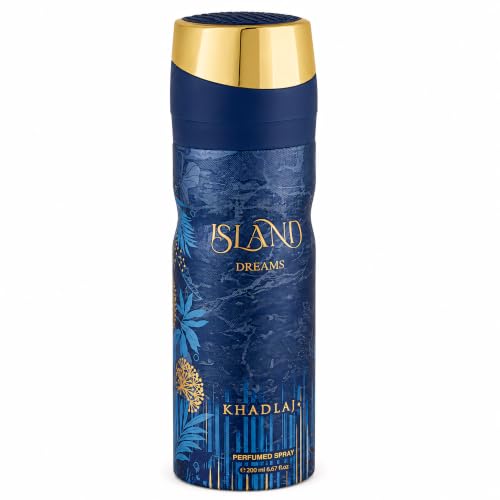 Image of Khadlaj Island Dreams Perfumed Deodorant Spray 6.8 Ounce / 200 ml | Citrus, Fresh, Musky, Amber - Long-Lasting Fragrance for Unisex
