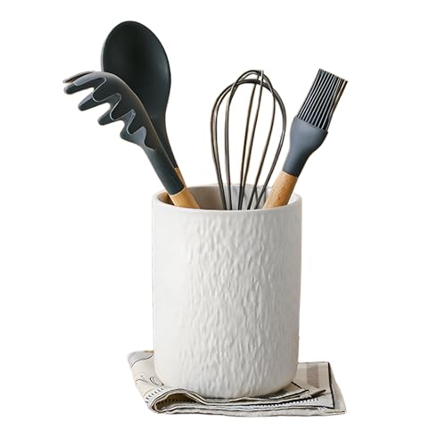 CompadreBol Porta Utensilios de Cocina de Cerámica, Porta Utensilios de Cocina, Soporte de Cerámica para Cucharón, Cuchillos y Tenedores, Porta Utensilios de 10.1 * 13.4 cm Color Blanco