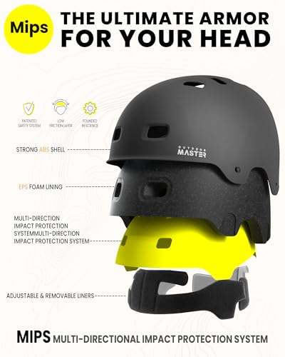 OutdoorMaster MIPS Skateboard Cycling Helmet for Adults - Lightweight, Ventilated Multi-Sport Helmet with Two Removable Liners for Scooter, Roller Skating, Inline Skating, Rollerblading